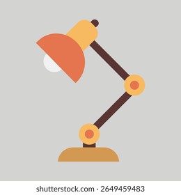 Flat Vector Desk Lamp Illustration in Retro Colors Adjustable Study Light Icon for Office, Interior Design, Workspace, Decoration, or Education Graphic Projects.
