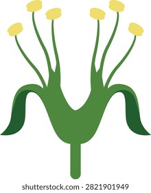 Flat vector diagram showing flower stamens, anthers, filaments, calyx, and green stem.