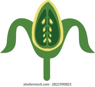 Flat vector diagram showing pistil structure, ovary, ovules, style, stigma, and sepals.