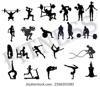 flat vector of different CrossFit exercise silhouette