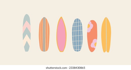 Flat vector different surfboards collection