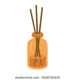 Flat vector diffuser with sticks in warm tones. Great for yoga, spa, and aromatherapy kits.
