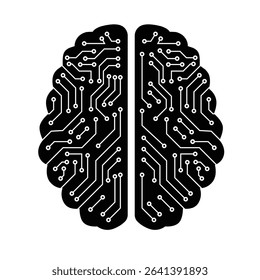 Flat vector of digital brain with circuit pattern, symbol of artificial intelligence and machine learning, minimalistic style.