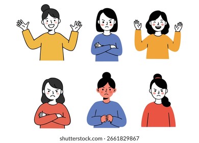 Vetor plano de um grupo diverso de pessoas que expressam emoções diferentes
