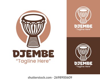 Um logotipo djembe vetorial plano simbolizando ritmo cultural e energia, adequado para eventos de música mundial e marca artística.