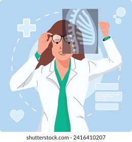 Flat Vector Doctor Reviewing an X-ray Film