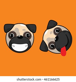 Flat vector dog ( a pug ) in cartoon style.