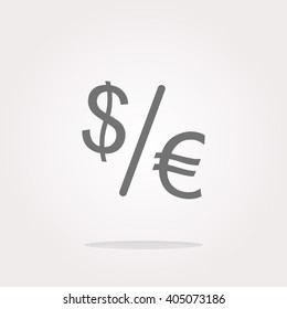 flat vector dollar and euro signs on web button isolated on white