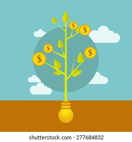 Flat vector dollar tree and lamp bulb