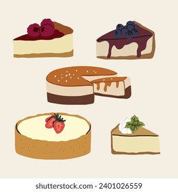 Flat vector doodle cheesecakes collection