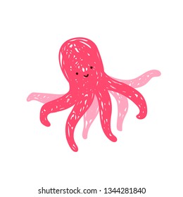 Flat vector doodle octopus on white background