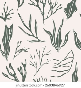 Flat vector doodle seaweed background