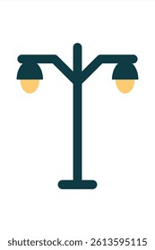 Flat Vector of Double Arm Street Light with Modern Y Shape Design on White Background