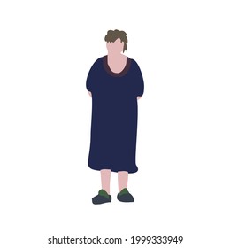 Dibujo vectorial plano de una mujer de pie. Una silueta de una anciana caminando. Infografía urbana