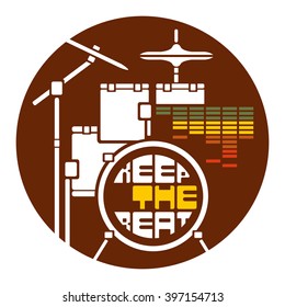Flat vector drum kit illustration. T-shirt print, poster
