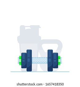 Flat vector dumbbell with removable disks isolated on gray silhouettes. Front view.