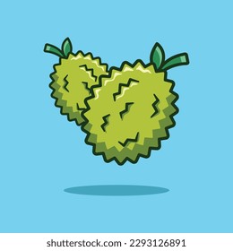 Flat vector durian illustration on cute blue backgroud