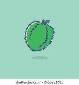 Flat vector durian illustration on cute green backgroud