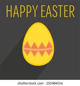 Flat vector easter egg with yellow wishes on dark background with long shadow