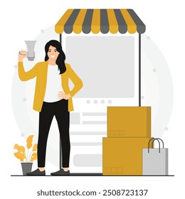 Ilustración de concepto de página de Web de tienda en línea de comercio electrónico de Vector plano
