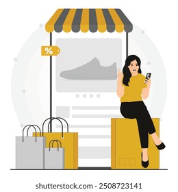 Ilustración de concepto de página de Web de tienda en línea de comercio electrónico de Vector plano
