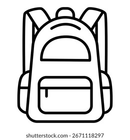 Icono plano de la educación del Vector de la mochila del bolso de escuela, contorno mínimo, concepto de aprendizaje del estudiante