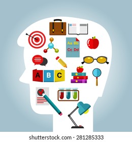 Flat vector education infographic template with different bright icons and elements. School concept
