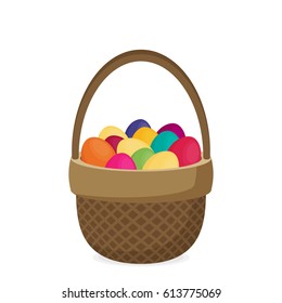 Flat vector eggs in wicker basket