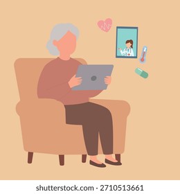 Suporte à telemedicina de vetor plano para idosos