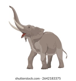Flat vector elephant in poses African of Asian animal with large ears and long trunk. Wildlife theme