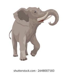 Flat vector elephant in poses African of Asian animal with large ears and long trunk. Wildlife theme