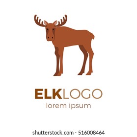 Flat vector elk isolated on white background. Colorful illustration  for your company logo or label. Flat style European forest animal collection