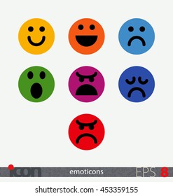 Flat vector emoticons. Smiley, emoji set. Emotional feedback for email, message etc.; expression of user's or customer's degree of satisfaction.