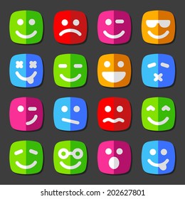 Flat vector emotion icons with smiley, cartoon faces