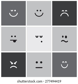 Flat vector emotion icons with smiley, cartoon faces