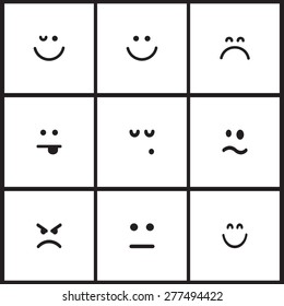 Flat vector emotion icons with smiley, cartoon faces