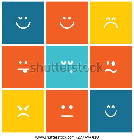 Flat vector emotion icons with smiley, cartoon faces