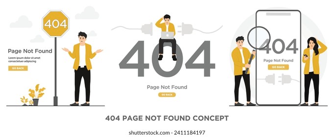 Flat vector error 404 page not found banner concept illustration