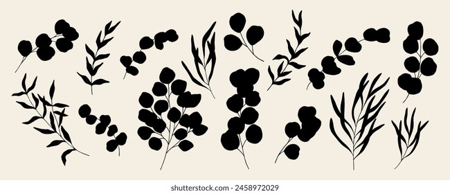 Flat vector eucalyptus branches collection