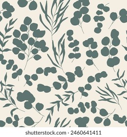 Flat vector eucalyptus branches seamless pattern