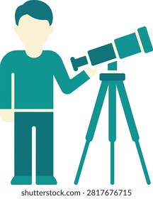 Flat vector of faceless male astronomer with telescope on tripod. Minimalist stargazer character icon.