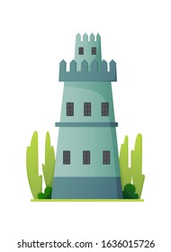 Flat vector fairy tale castle. Medieval palace