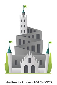 Flat vector fairy tale castle. Medieval palace