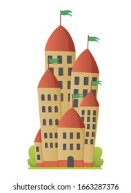 Flat vector fairy tale castle. Medieval palace