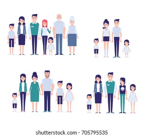 Flat Vector Family Set. Big Family Together Info Graphics Elements.