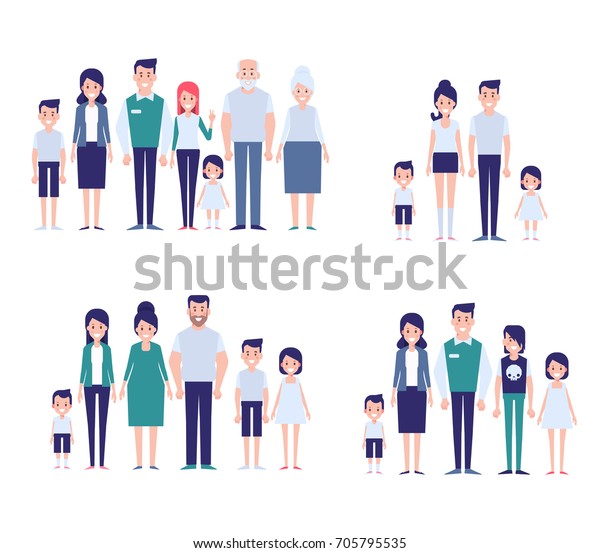 Flat Vector Family Set Big Family Stock Vector (Royalty Free) 705795535 ...