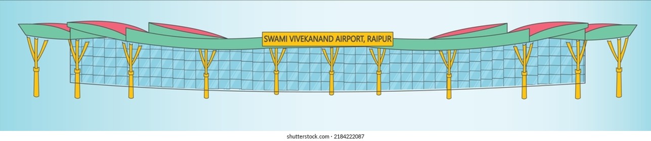 Vector plano del famoso edificio, punto de referencia de Raipur. Aeropuerto de Raipur. Concepto de viajes y turismo. 