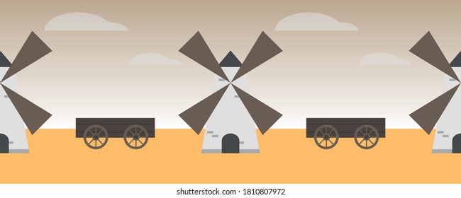 Flat vector farming seamless border with yellow brown and gray colors