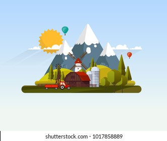 Flat Vector Farmland Abstract Illustration.