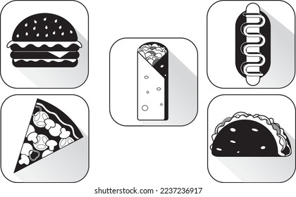 Flat vector fast food icons